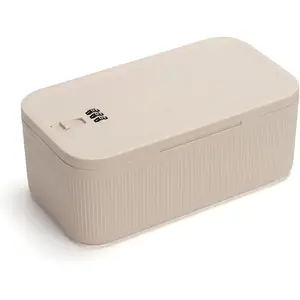 Locking Medicine Box with Code, Small Lockable Storage Box for Medications, Snacks, Phone & Food, Ideal for Home, Office, Fridge, Dorm, School, Travel, Gift (Beige)