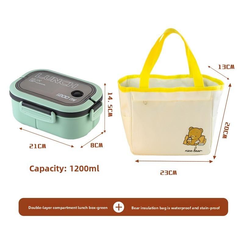 Double Layer Lunch Box with Compartments, Microwave Safe Reusable Plastic Food Container Set, Durable & Dishwasher Friendly, Ideal for School Work Use