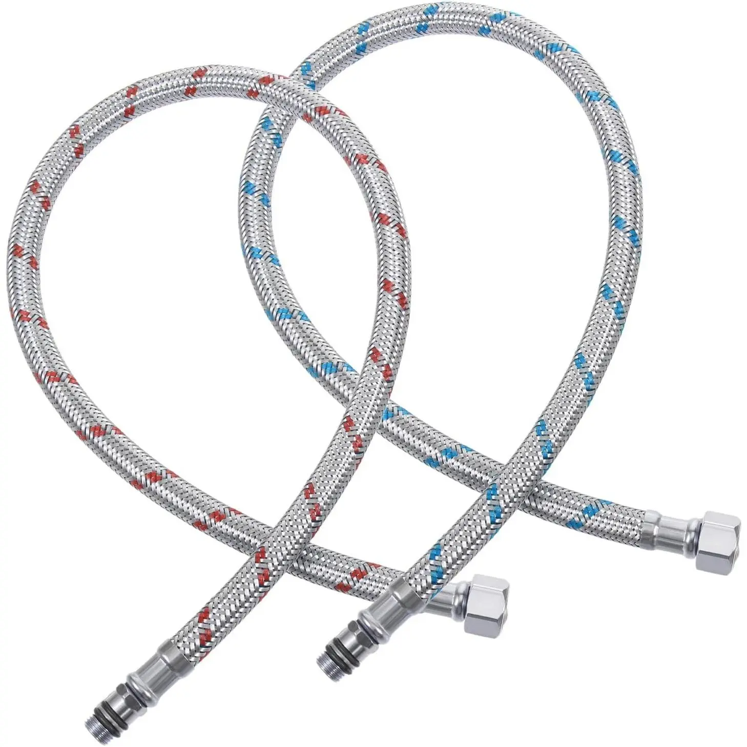 2 PCS 24-Inch Braided Stainless Steel Faucet Supply Hoses, 3/8-Inch Female Compression Thread X M10 Connector for Kitchen/Bath Hot/Cold Water