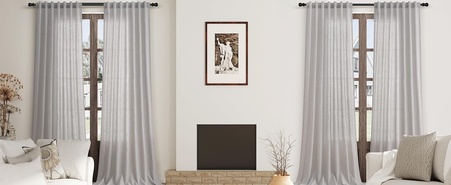 Silver Birch Linen Curtains 90 Inch Length 2 Panels Set for Living Room Rod Pocket Back Tab Window Drapes Light Filtering Modern Farmhouse Curtain 90 Inches Long for Dining Room Bedroom 52x90