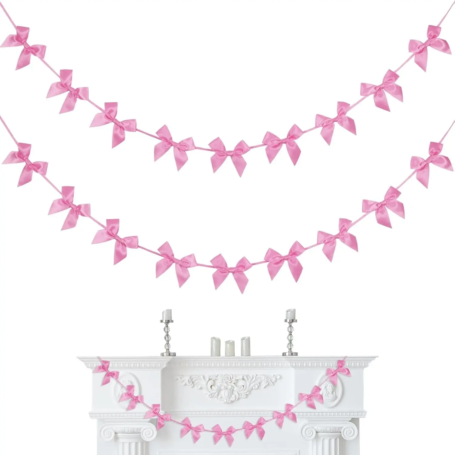 2 Pack  Bow Garland Banner Pre-Strung,  Birthday Decorations Satin Ribbon  Shower Bridal Party Bachelorette Decor Supplies