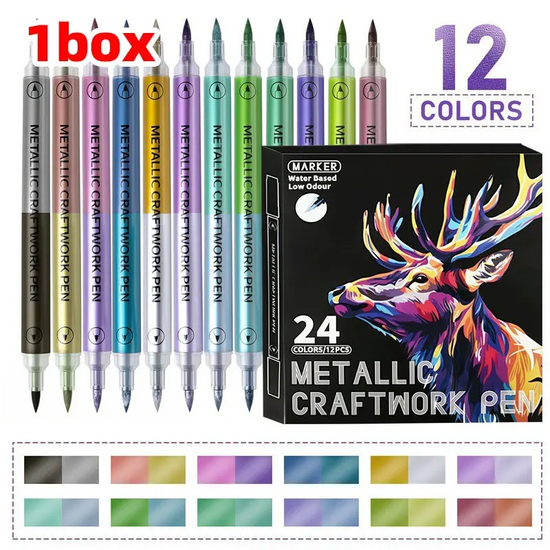 Dual-Head Dual-Color Highlighter Metal Pen, Soft Tip Marker, DIY Craft Pen, Oil-Based Sign Pen, Invitation Pen, Perfect for Creative Projects