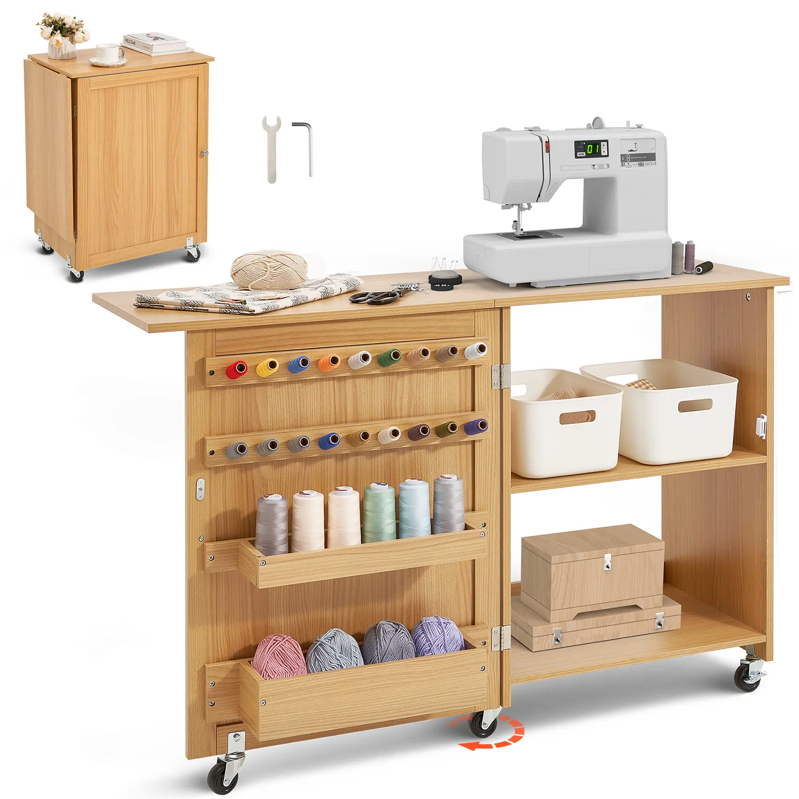Foldable Multipurpose MDF-PB Construction Workstation Table, Compact Easily-Moving Surface for Sewing Machine Use, Move Easily