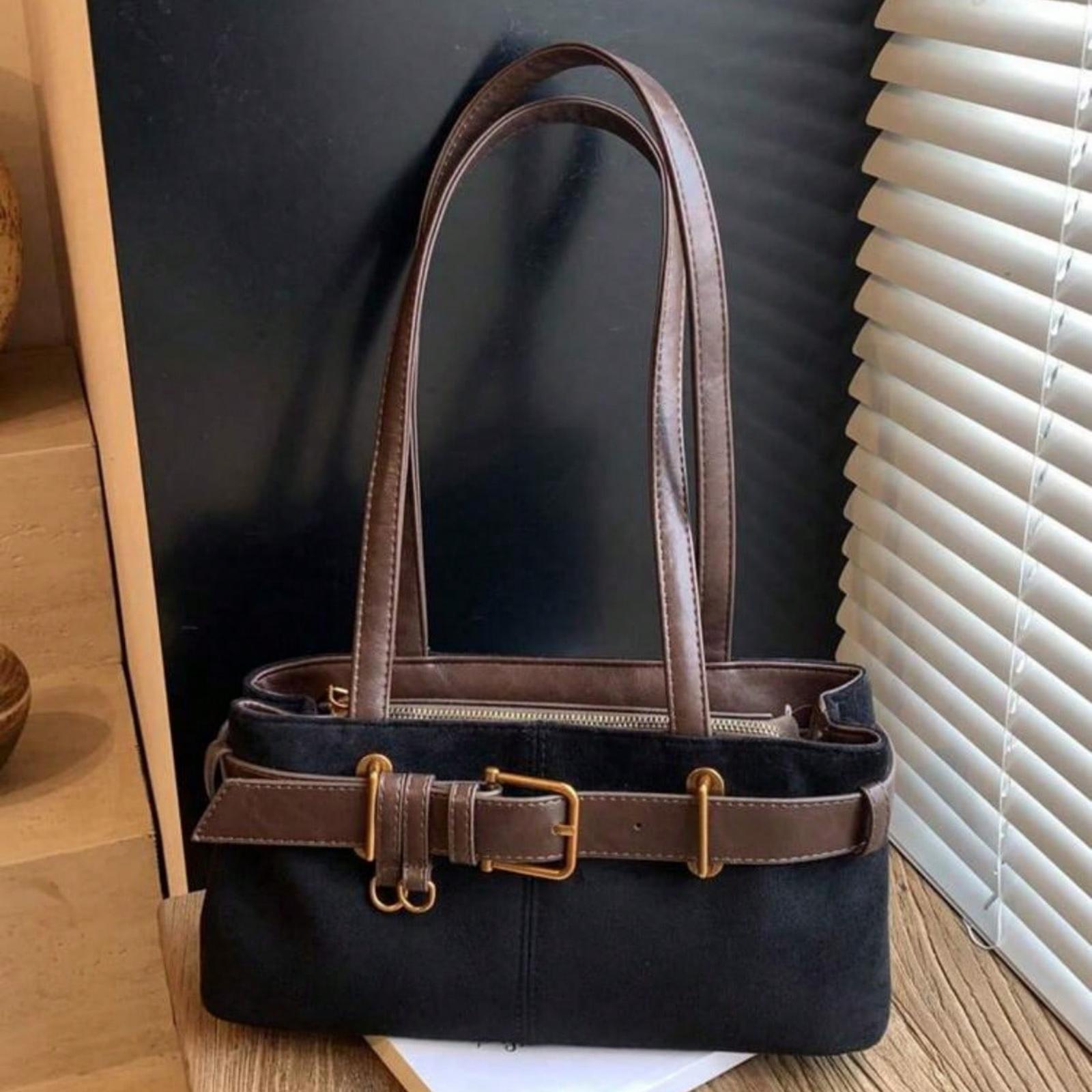 Tea Solid Color Suede Fabric Shoulder Bag, Women Retro Fashion Square Tote Bag With Top Double Handles Zipper Closure Handbag Suitable For Travel, Shopping, Dating, Women's Gift, Great For Commuting, Outdoor, Travel, Hiking