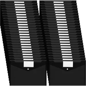 50 Pcs Clear Plastic Poly Envelopes File Folders with Snap Button Closure, Fit US Letter A4 Size Documents, Filing Holder with Label Pocket for Home Office School Black
