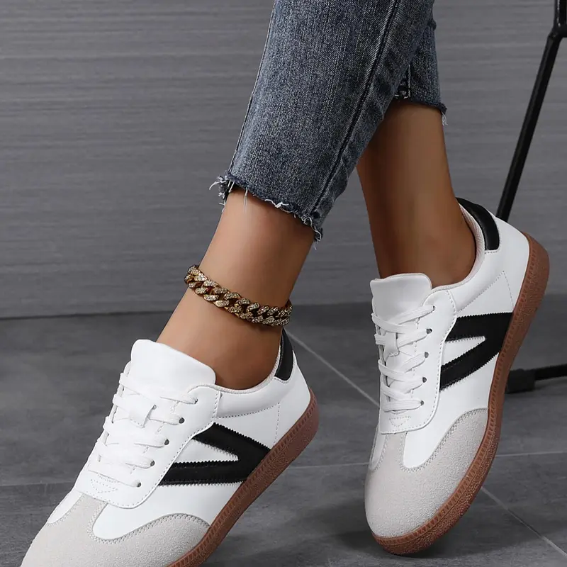 【Black Friday】Women's Fashionable Lace-Up Low-Top Sneakers with Contrast Panel, Breathable Comfortable Sports Training Shoes, Versatile Basic Shoes for Daily Wear, Casual Sneakers