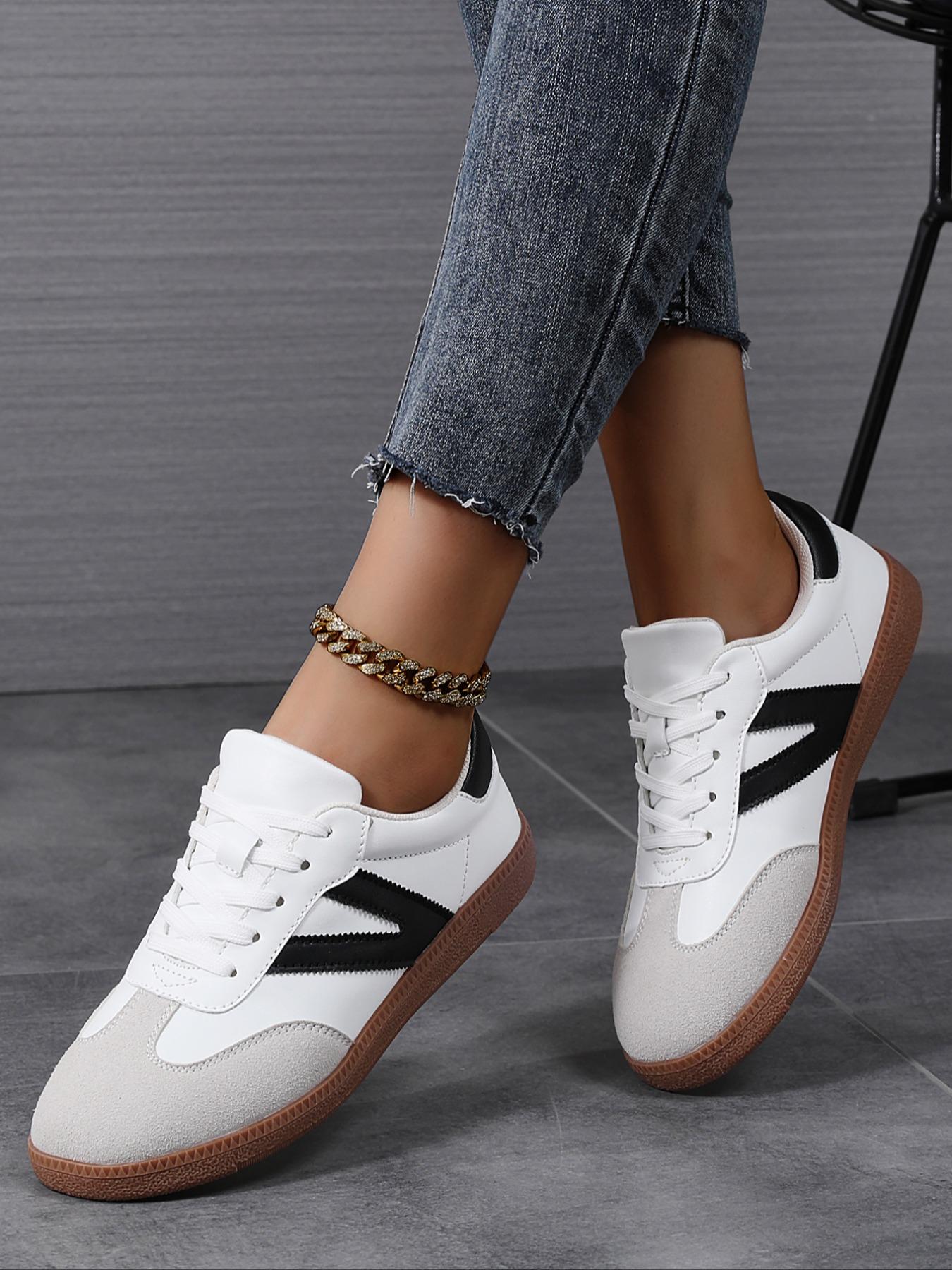 Women's Fashionable Lace Up Contrast Binding German Trainers Low Top Trainer, Casual Breathable Comfortable Sports Training Shoes, All-match Basic Shoes for Daily Wear