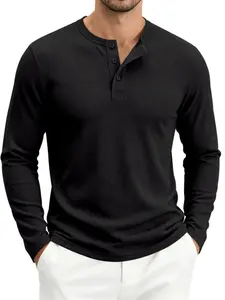 Men's Solid Color Waffle Long Sleeve Henley Shirt, Three Button Half Open Front Round Neck T-Shirt, Lightweight Stretch Solid Color Classic Casual Top