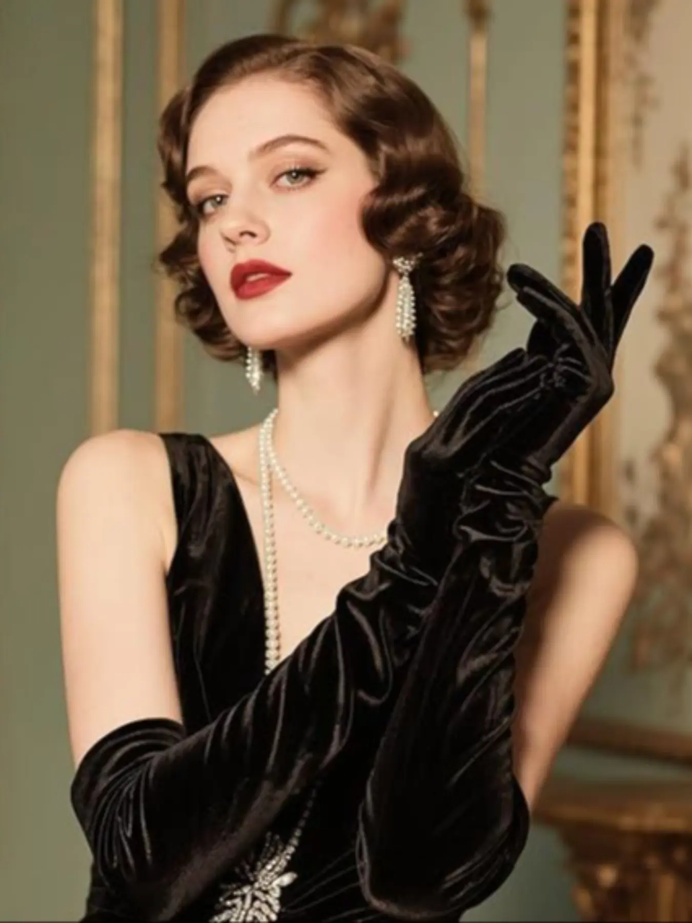 Vintage Hepburn Style Velvet Elbow-Length Gloves, Evening Wedding Dress Photography Ruched Velvet Gloves, Elegant Accessory for Special Occasions