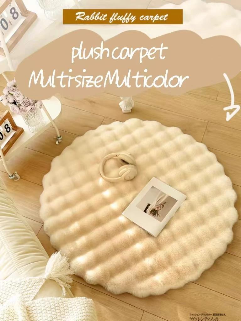 Cute Black Briquettes Carpet Soft Plush Shaggy Round Lounge Rug Anti-Slip Cartoon Style Cozy Living Room Home Decor Rugbriquette