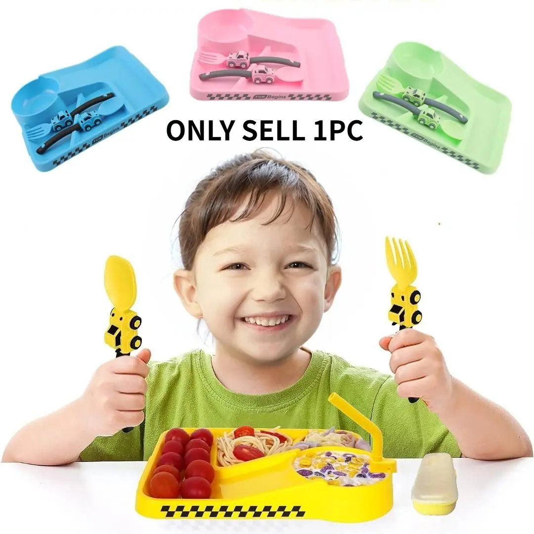 3D Car Baby Plates Set | suction plates for toddlers | self feeding kit with fork and spoon | baby led weaning accessories | gift for kids | Toddler Utensils | Bpa Free Trays