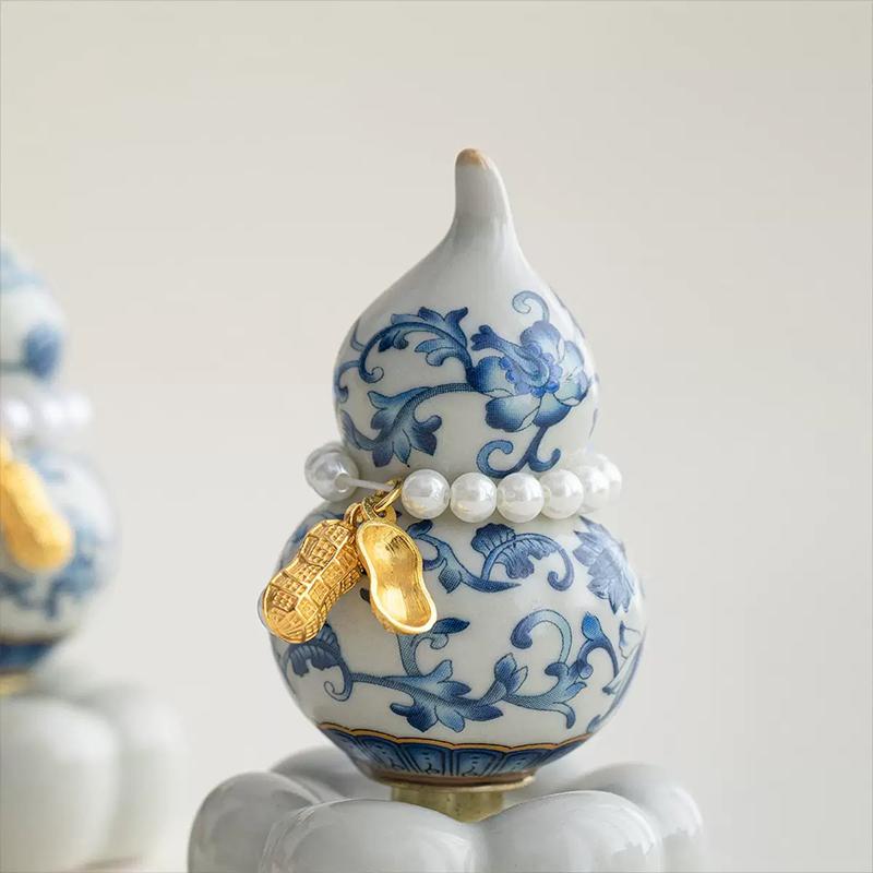 Chinese Style Blue and White Porcelain Fengshui Ornament Ru Kiln Ceramic Decoration for Home Office Desk Birthday Festival Gift Multiple Scenes Decor