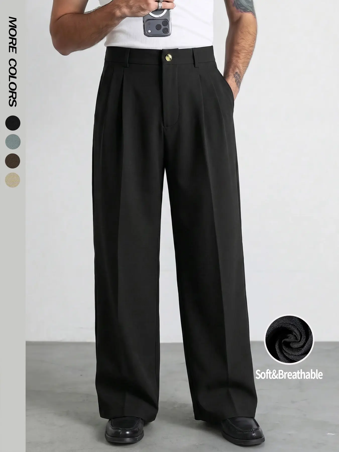 Men's Classical Suit Pants Old Money Solid Color Plain Elastic Waist Wide Straight Leg Business Pants Style Summer Fall Spring Pleated Plat Front Bottoms Work Time Daily Life Formal Outfits