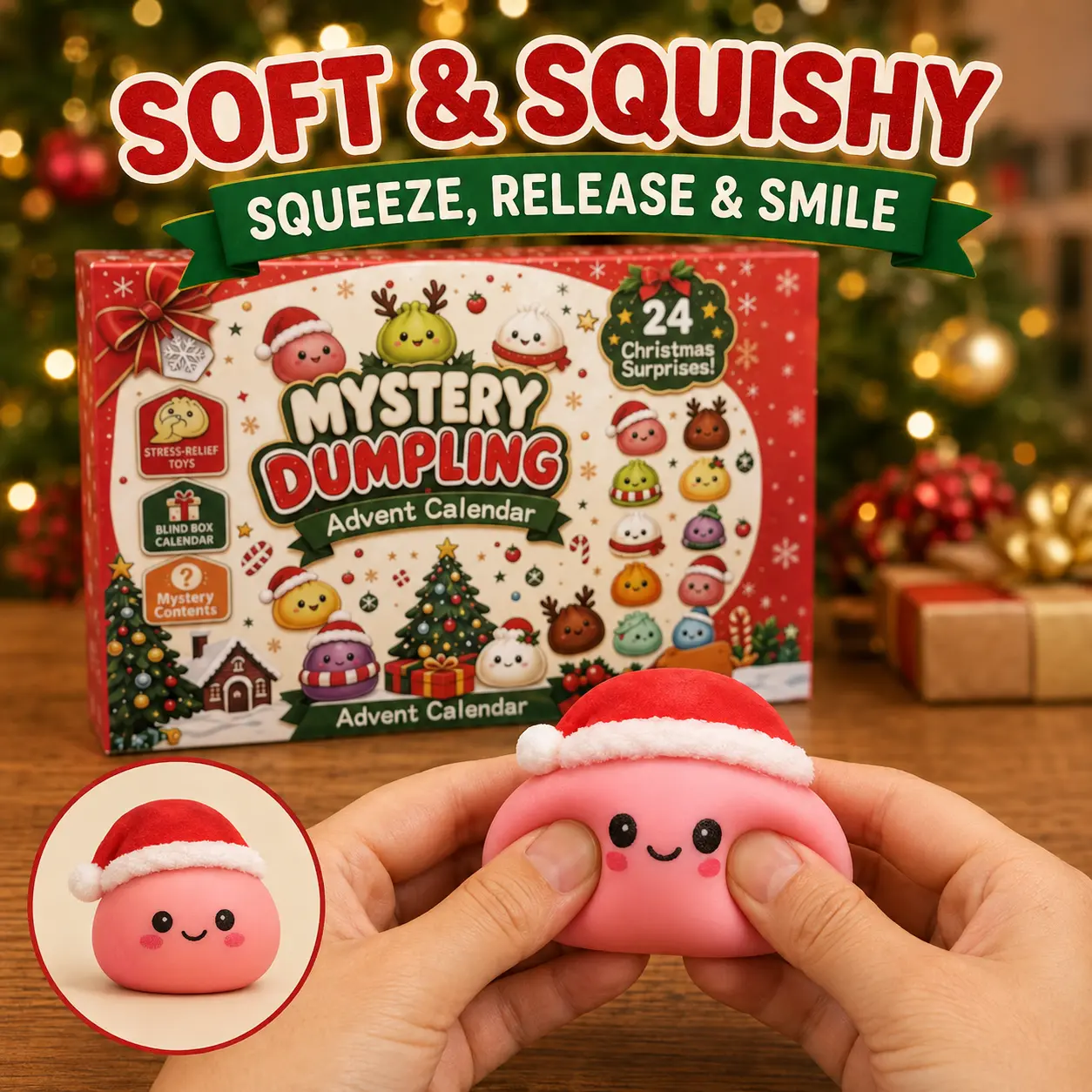 Christmas Mini Squishies Advent Calendar 2026, 24-Day Dumpling Squishy Toy Countdown Calendar with Glitter Squeeze Toys, Holiday Gift for Kids