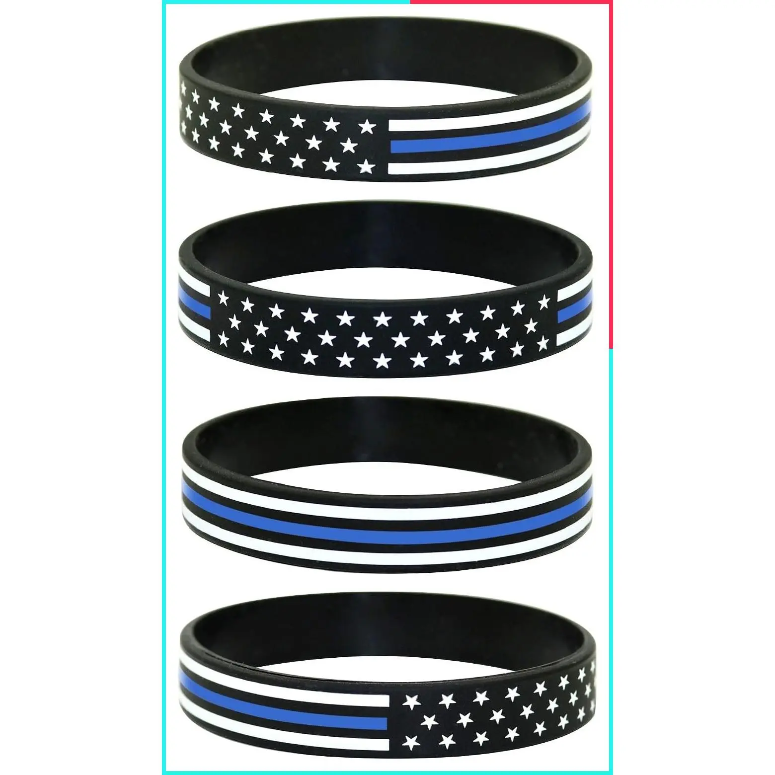 American Flag Silicone Stretchable Bracelet 4-Pack