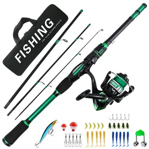 Complete Lure Rod Set, Four-Section Telescopic Fishing Rod, Lightweight Carbon Fiber, Smooth Reel, Accessories for Beginners, Fishing Combo
