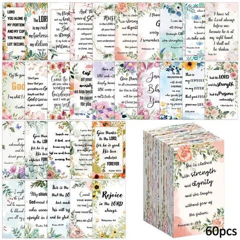 60pcs Inspirational Prayer Cards with Bible Verses, Mini Scripture Notecards, Miniature Cards for Encouragement, Christian Religious Themes Sympathy Motivational Text Cards for Men & Women, Gift Ready Holiday Gifts, Compact Size, Diverse Usage