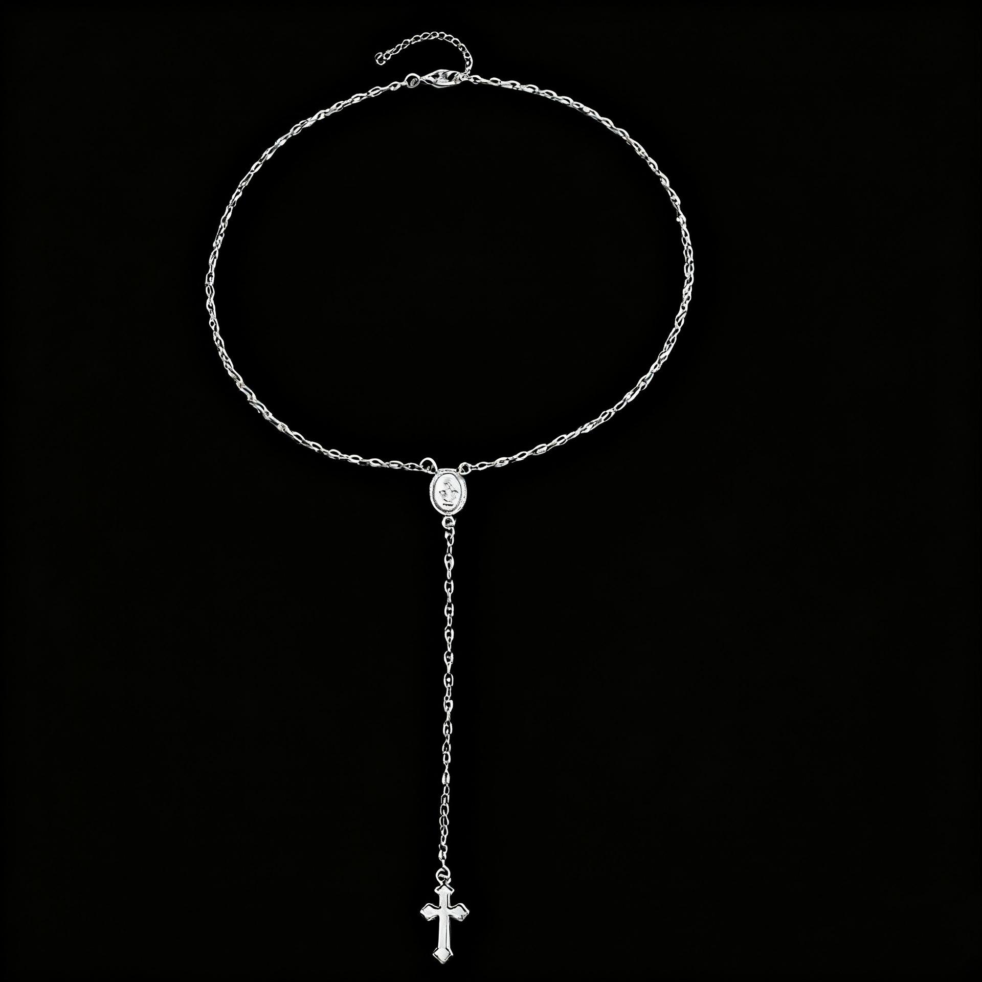 Gold Virgin Mary Necklace with Cross Dainty Y Chain Faith Jewelry Gift For Women Elegant Design Long Versatile Use