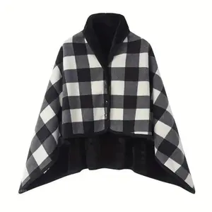 Soft Thick Polar Fleece Wearable Cape Shawl Designed With Easy Button Fastener, Fluffy Plush Sleeveless Wearable Blanket That Frees Up Both Hands, Warm Cold-Proof Body Warmer With Contemporary Minimalist Style, Versatile Multi-Functional Accessory Perfect