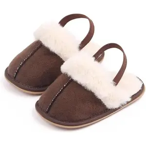 Baby House Slippers Toddlers Infants Fuzzy Slippers 0-18 Months Boys Girls Cozy Fleece Shoes with Heel Strap
