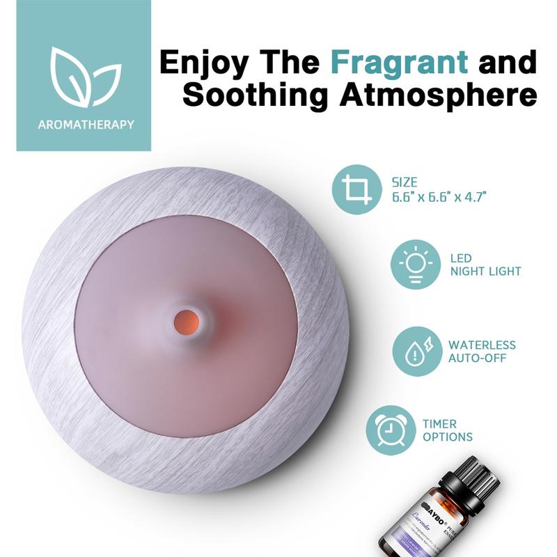 550ml Wood Grain Essential Oil Diffuser, Auto Shut Off, 7 LED Colors, Remote Control Humidifier, 6 Oil Set