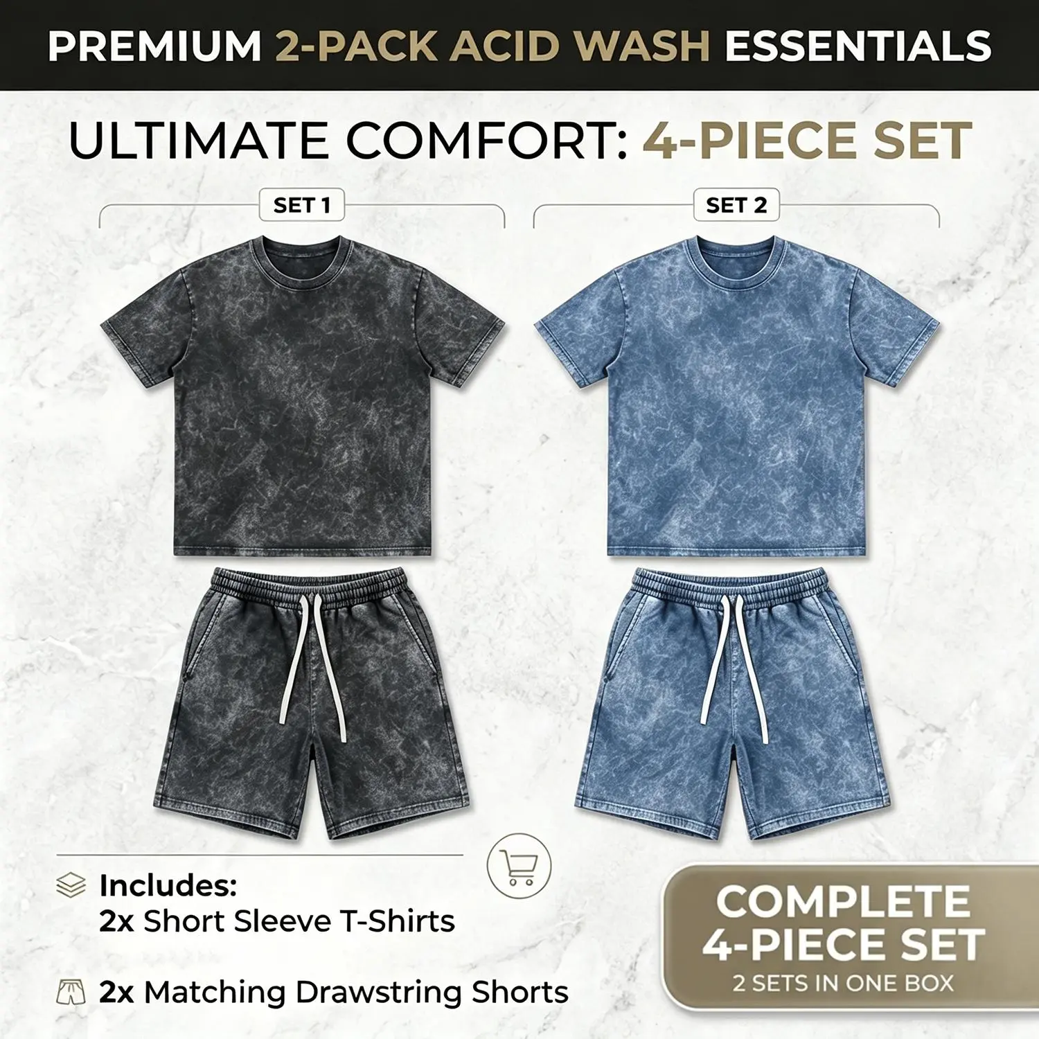 2 Sets - Acid Wash Black + Blue