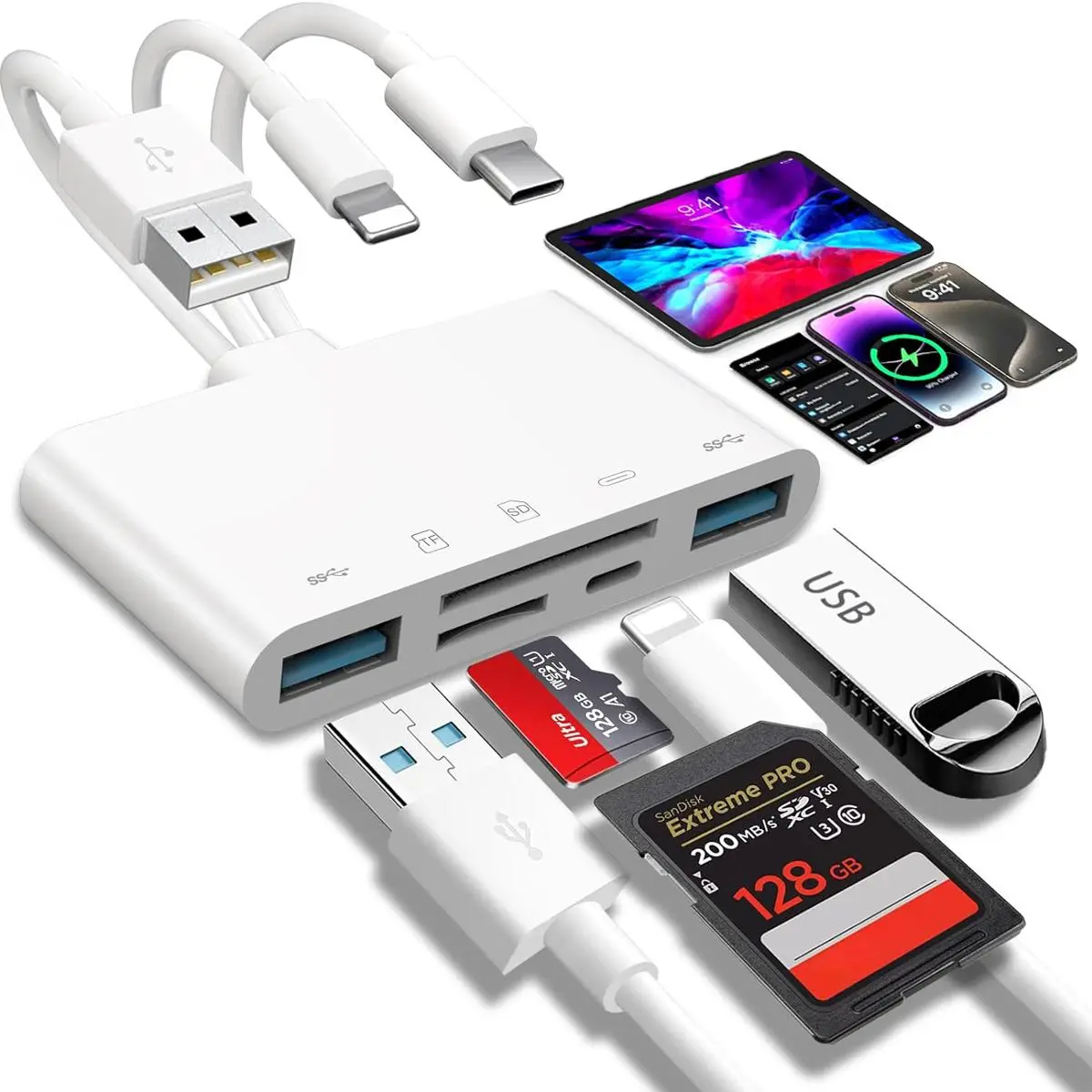 MFi Certified USB OTG Adapter & SD/TF Card Camera Viewer for iPhone/iPad/PC/Android/Camera/USB C & A Devices, Supports SD/Micro SD/SDHC/SDXC/MMC Plug and Play#SummerWins