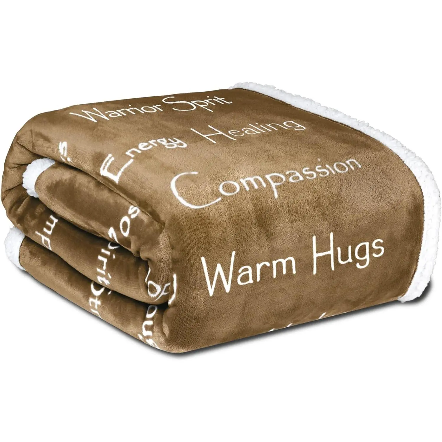 Compassion  (Brand)- Strength Courage Super Soft Warm Hugs, Get Well   Plush  Thoughts Positive Energy Love & Hope (Camel, 50 x 65 Sherpa)