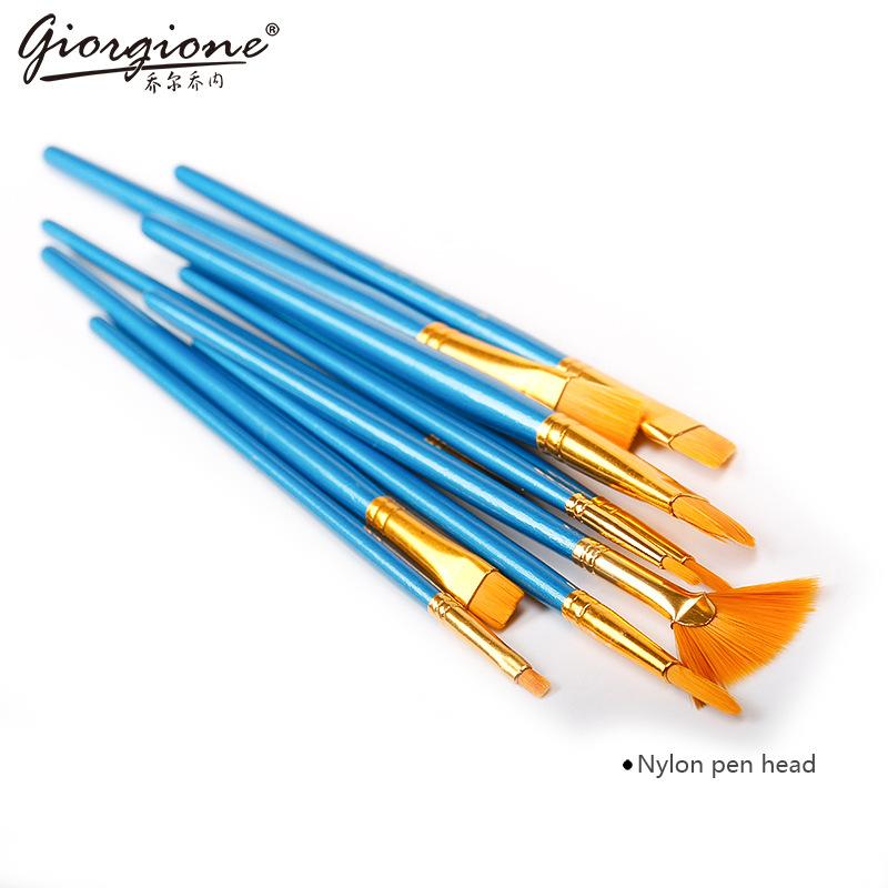 10-Piece Oil Gouache Watercolor Acrylic Brush Set - Nylon Hair, Long Handle, Round Flat Pointed Tips for Artists