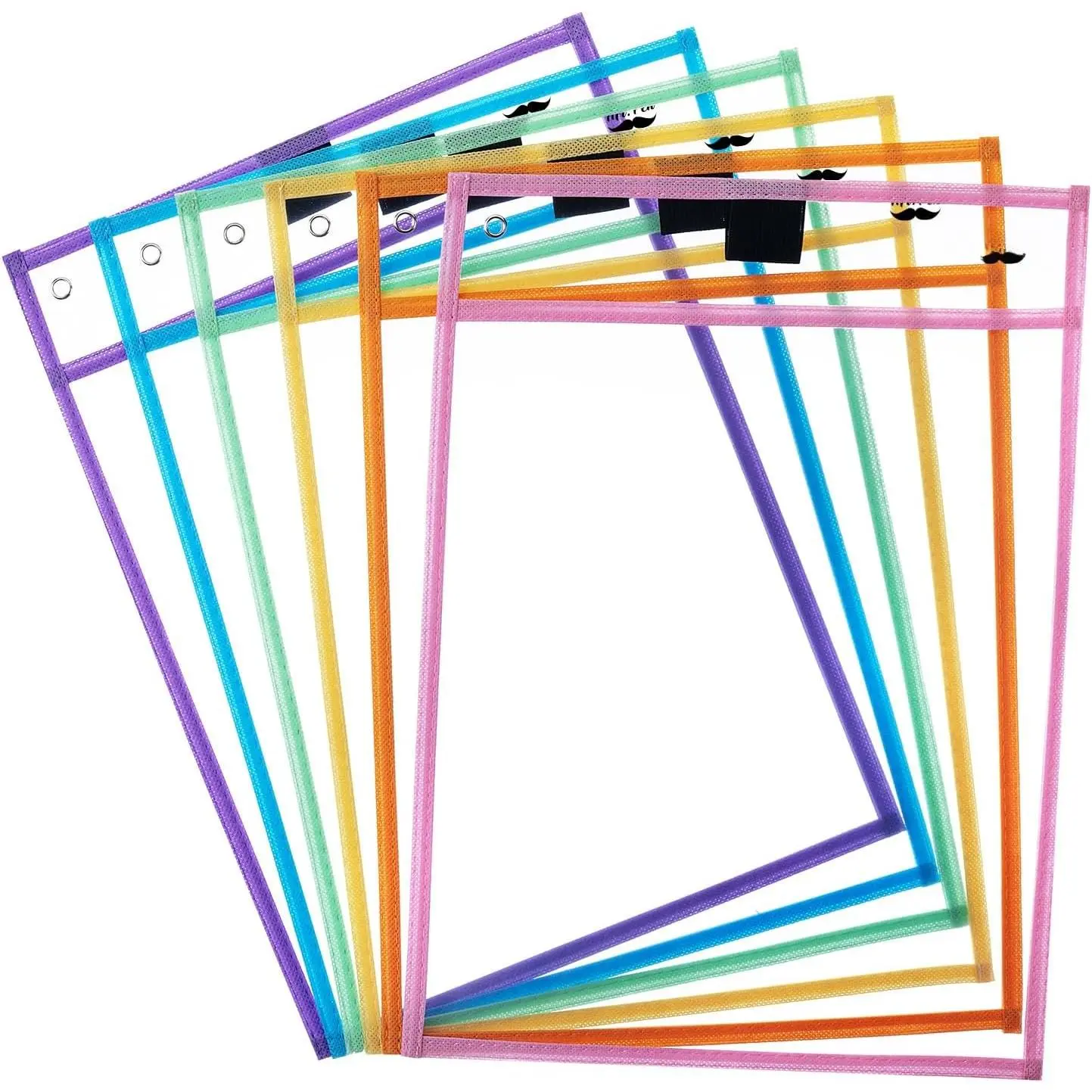 -  Dry Erase Pocket Sleeves, 10" x 14", 6 Pack | Pastel Colors, Clear Plastic Paper Sleeves, Ticket Holders, Clear Plastic Sheet Protectors, Teacher, School
