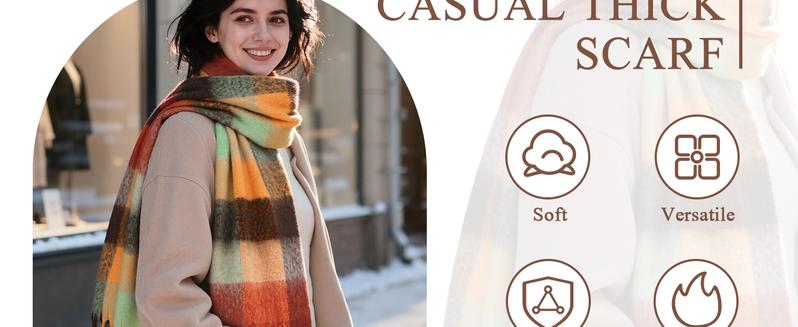 Womens Winter Scarf Chunky Plaid Thick Blanket Scarf Big Coloured Warm Shawl Wrap