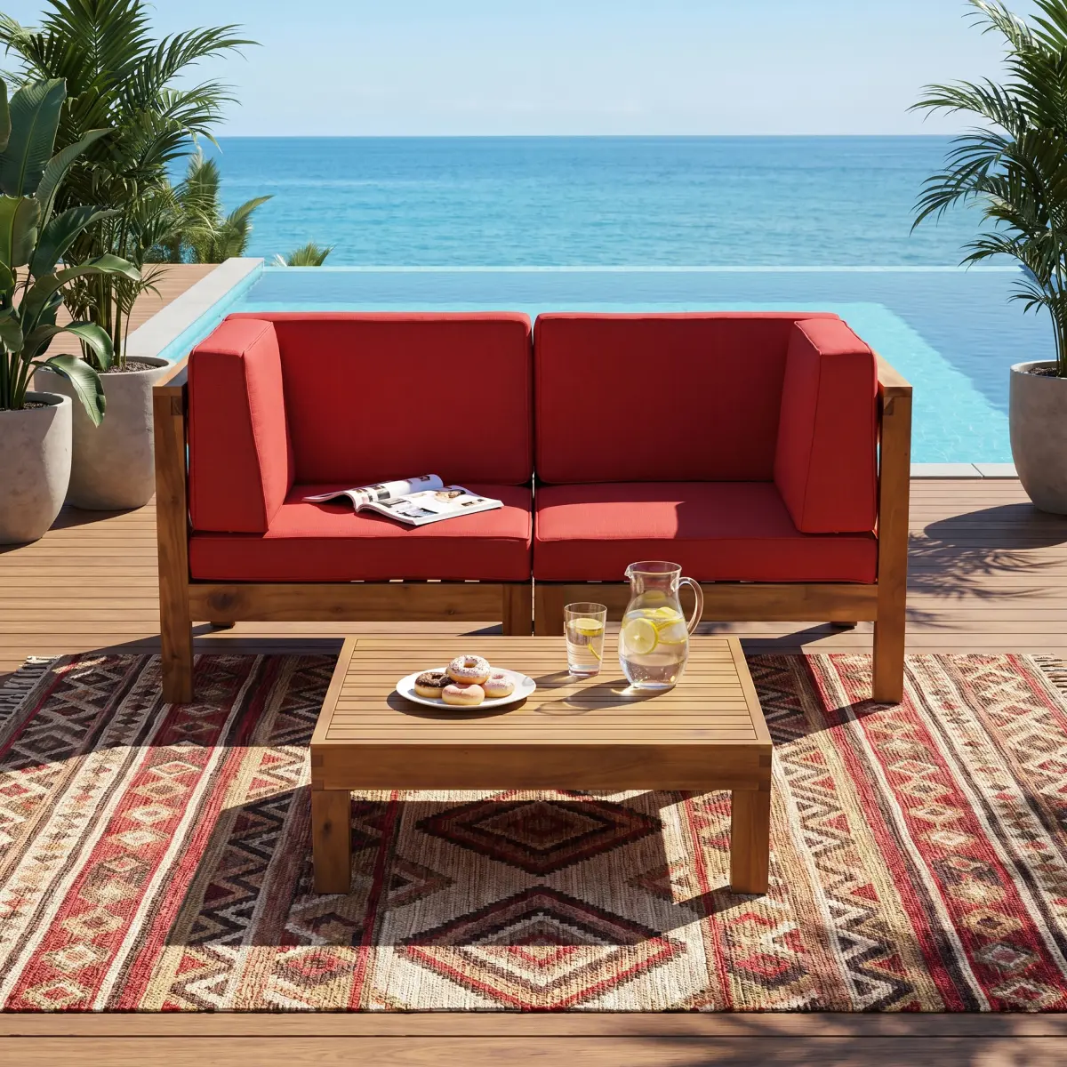 AobtkelChristopher Knight Home® BRAVA X-BACK - 2 SEATER SECTIONAL LOVESEAT WITH COFFEE TABLE, RED
