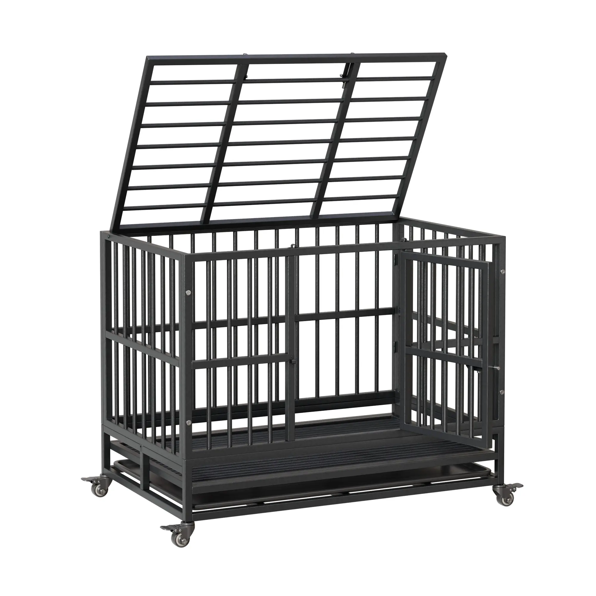37 Inch Rolling Dog Crate Metal Pet Cage with Wheels Indoor Heavy Duty Kennel for Home 37 Inch Rolling Dog Crate Metal Pet Cage with Wheels Indoor Heavy Duty Kennel for Home