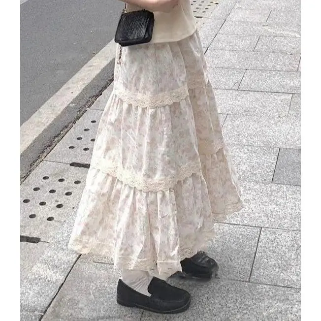 Women Harajuku Japanese Sweet Fluffy Skirts Y2K Vintage High Waist A Line Skirts Kawaii Casual Daily Summer Fashion Skirts