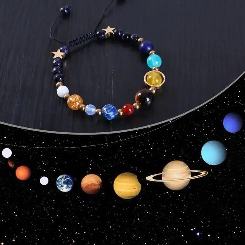 1Pc Cosmic Galaxy Solar System Bracelet for Women Men Natural Stone Resin Star Beads Nine Planet Bracelet Adjustable Bangle