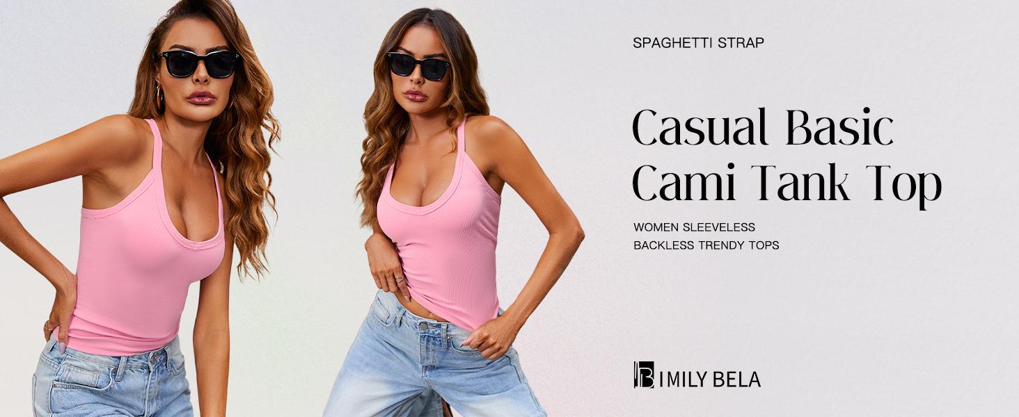 FMEYOA Women Casual Racerback Tank Tops Summer V Neck Ribbed Knit Yoga Workout Camisole Basic Top