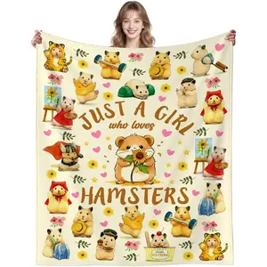 Just A Girl Who Loves Hamsters Print Lightweight Air Conditioning Blanket, Cute Hamster Plush Flannel Throw, Gift For Women Girls Kids Hamster Lovers, Birthday Home Decor