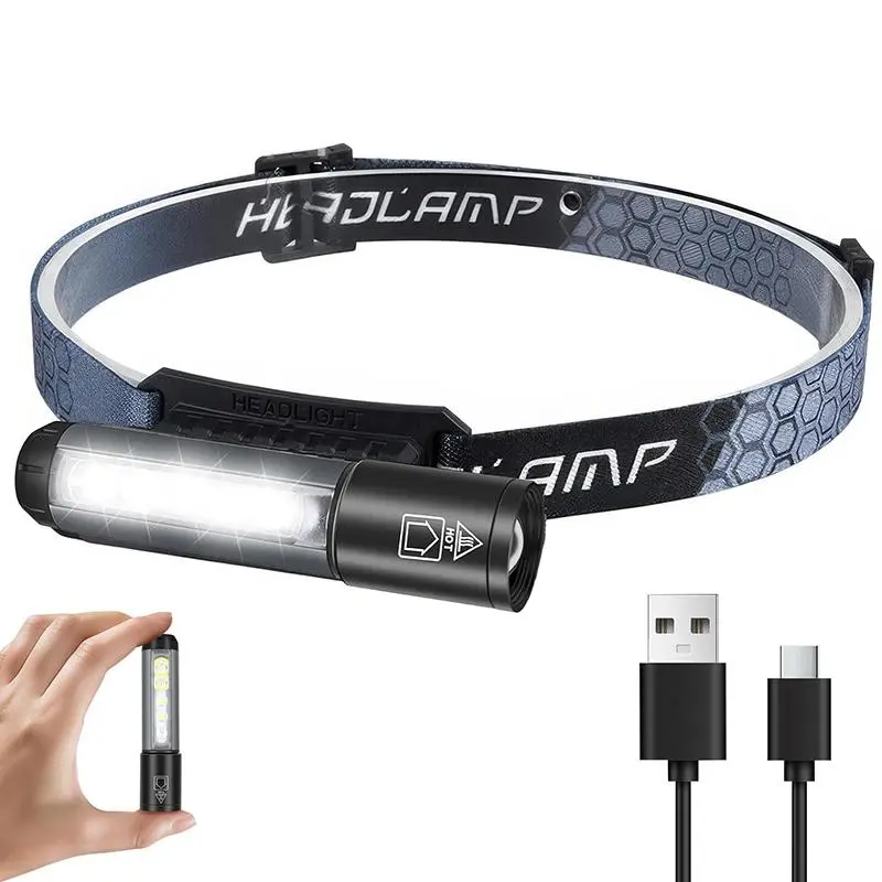 1PC LED Headlamp USB Rechargeable with Magnetic Mount, Waterproof Pocket Clip Flashlight,180° Rotatable Light for Outdoor Camping Hiking Gear, Waterproof Headlamps