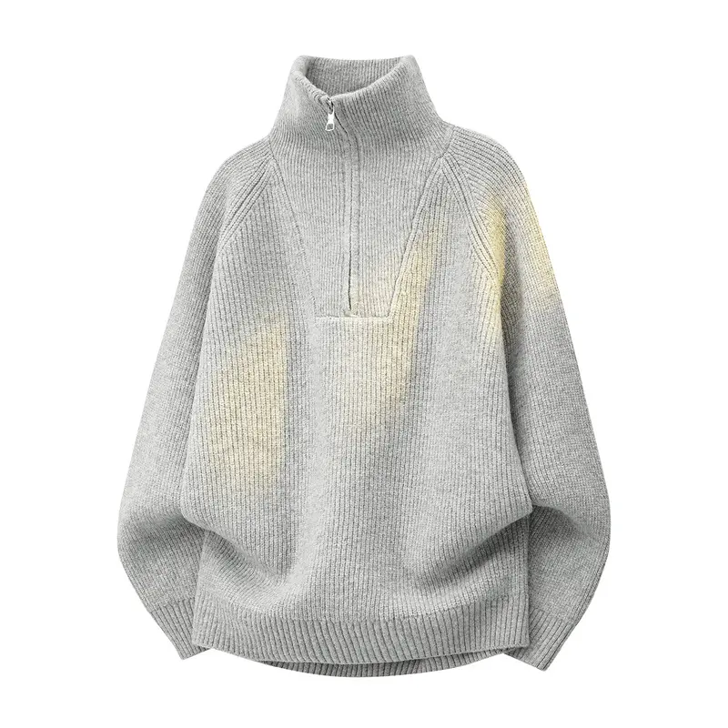 Men's Half-Zip Mock Neck Vertical Rib Knit Sweater, Thick Textured Raglan Sleeve Pullover, Ribbed Cuffs and Hem, Soft Warm Vintage Autumn Winter Casual Layering Knit Top for Daily Wear # sohochic