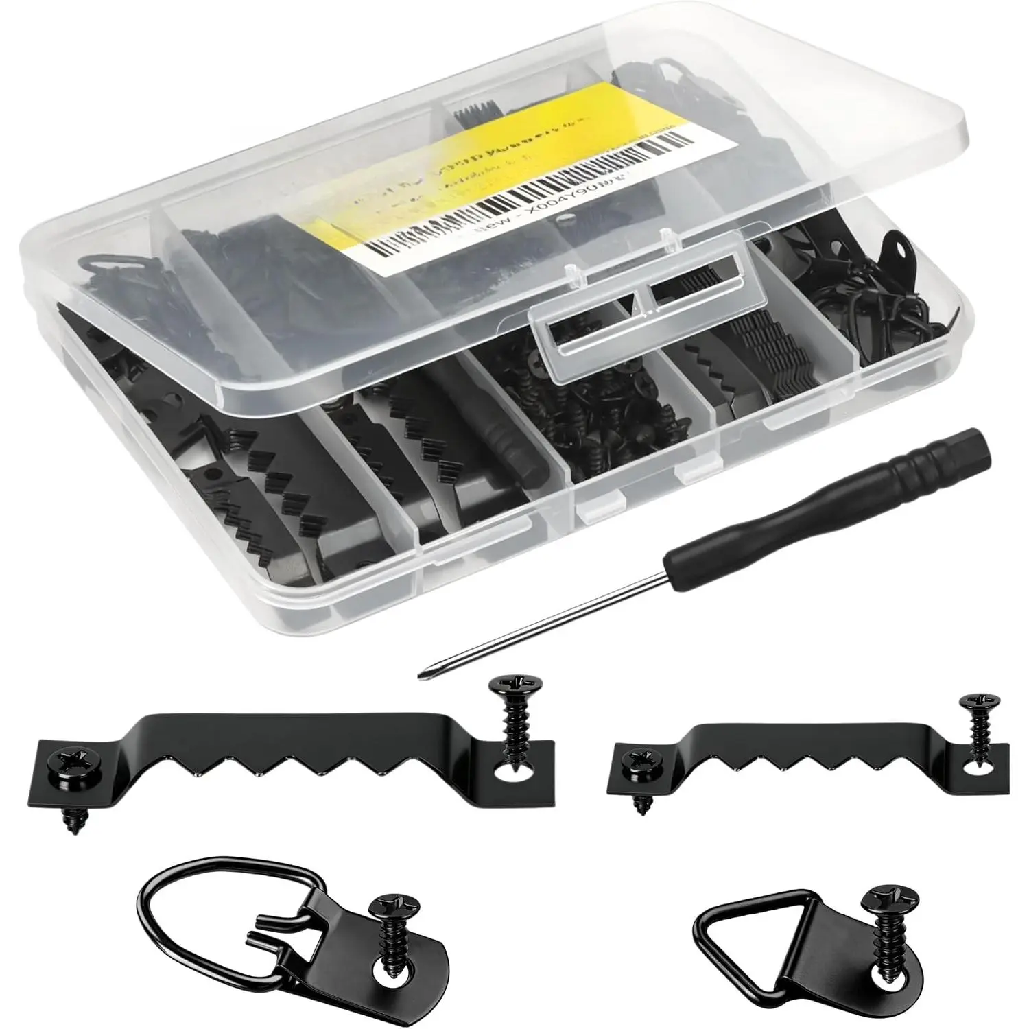 251-piece picture hanging kit, including 50 zigzag picture hooks, 50 D-rings, 150 screws and a screwdriver, dual-size heavy-duty picture frame hanging accessories, suitable for artwork frames and canvas installation