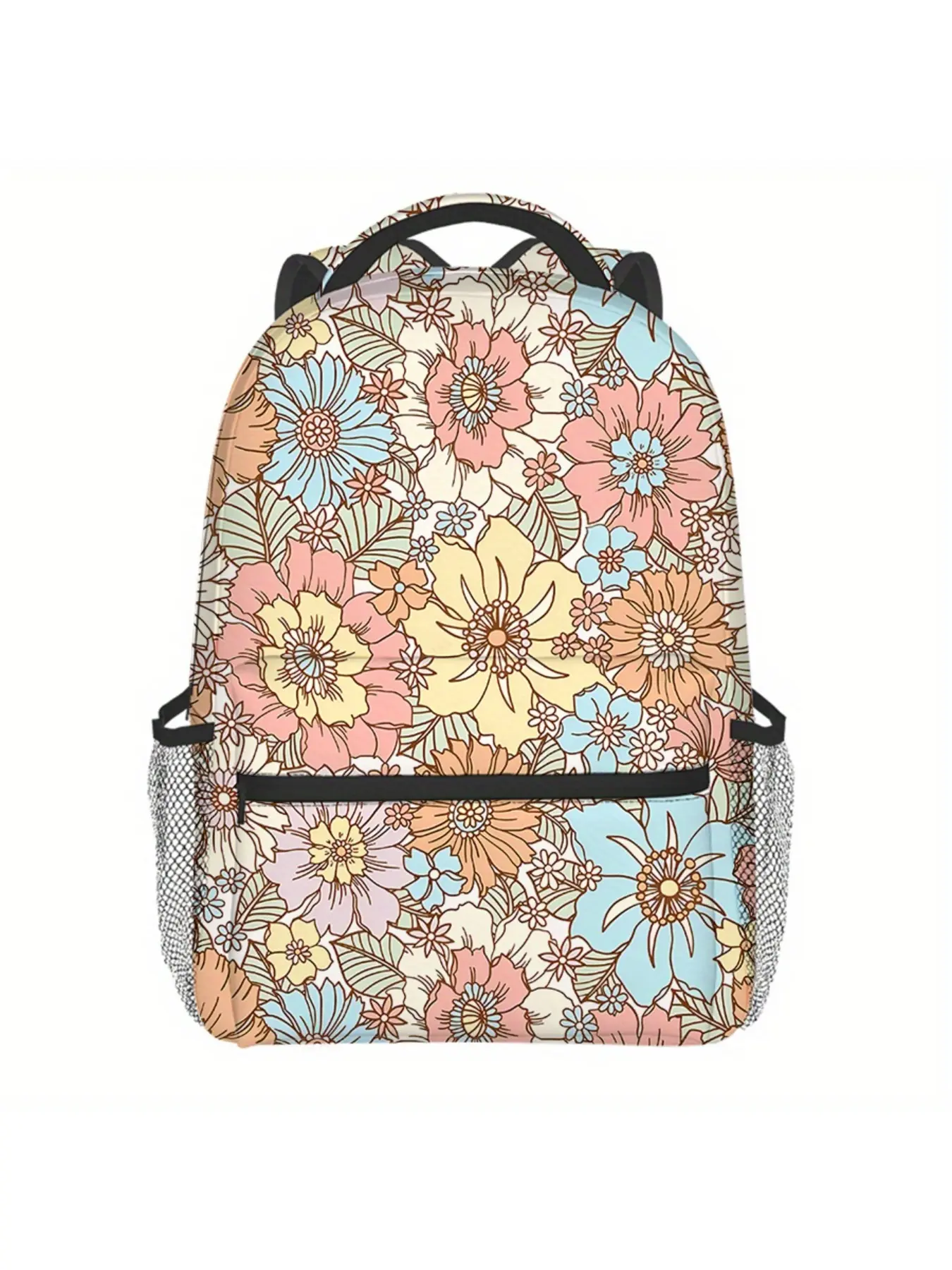2D all-over print floral backpack, large-capacity waterproof school bag, backpack for school, outdoor activities and travel