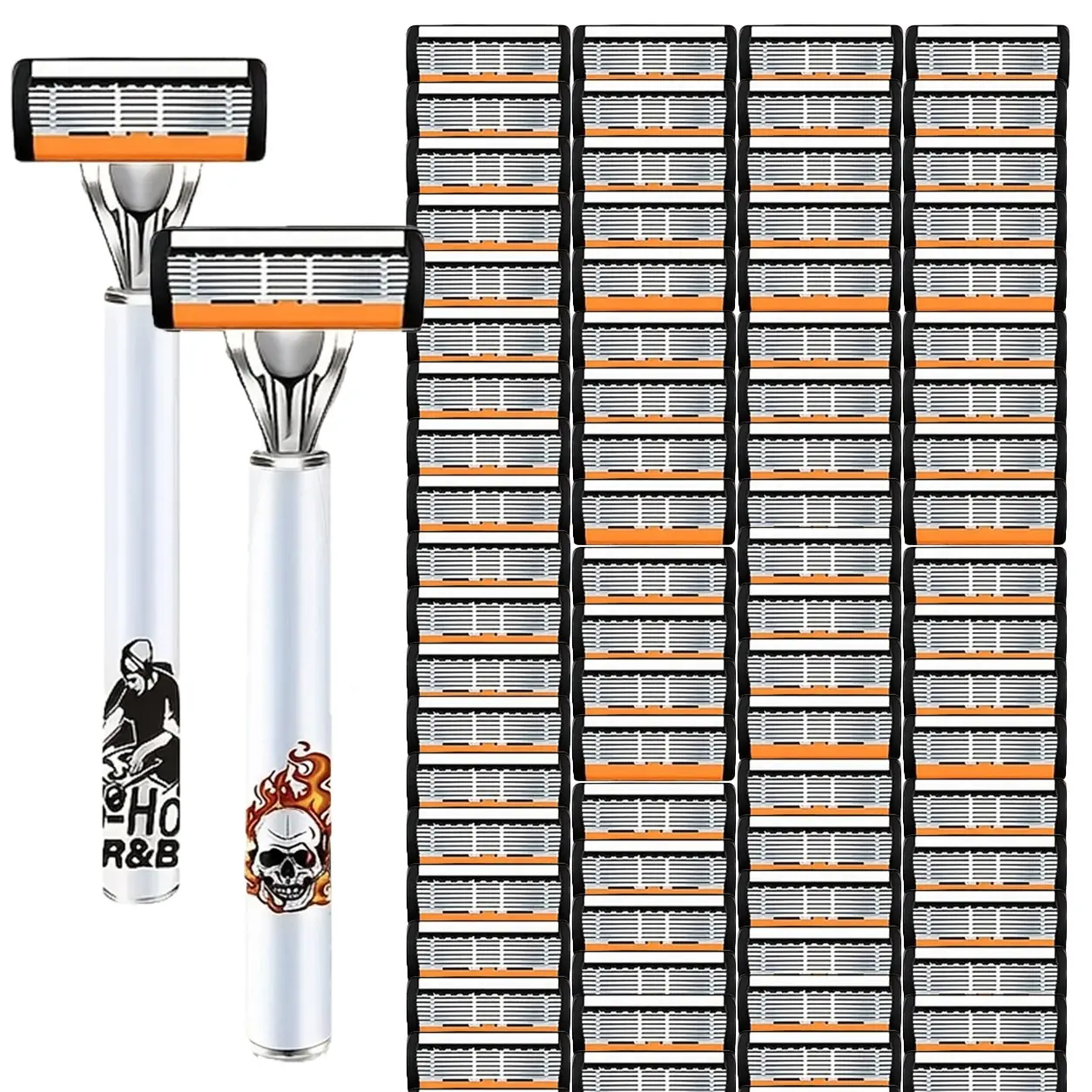 Luxury Razor Set with 6-Blade System, Includes 2 Handles & 72 Replacement Blades, Ergonomic Design for Smooth Shaving, Perfect Gift for Men