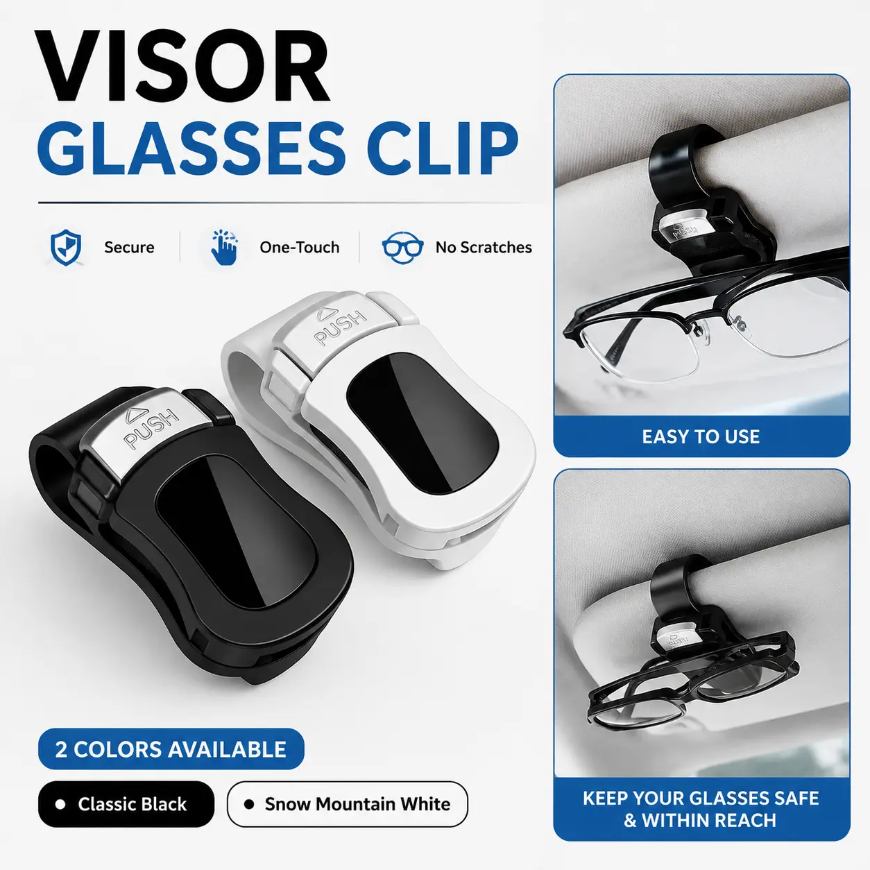 Universal Car Glasses Holder, Sun Visor Glasses Clip with Alloy Hidden Buckle, Car Eyeglasses Hook Clip, Car Interior Accessories-YY0