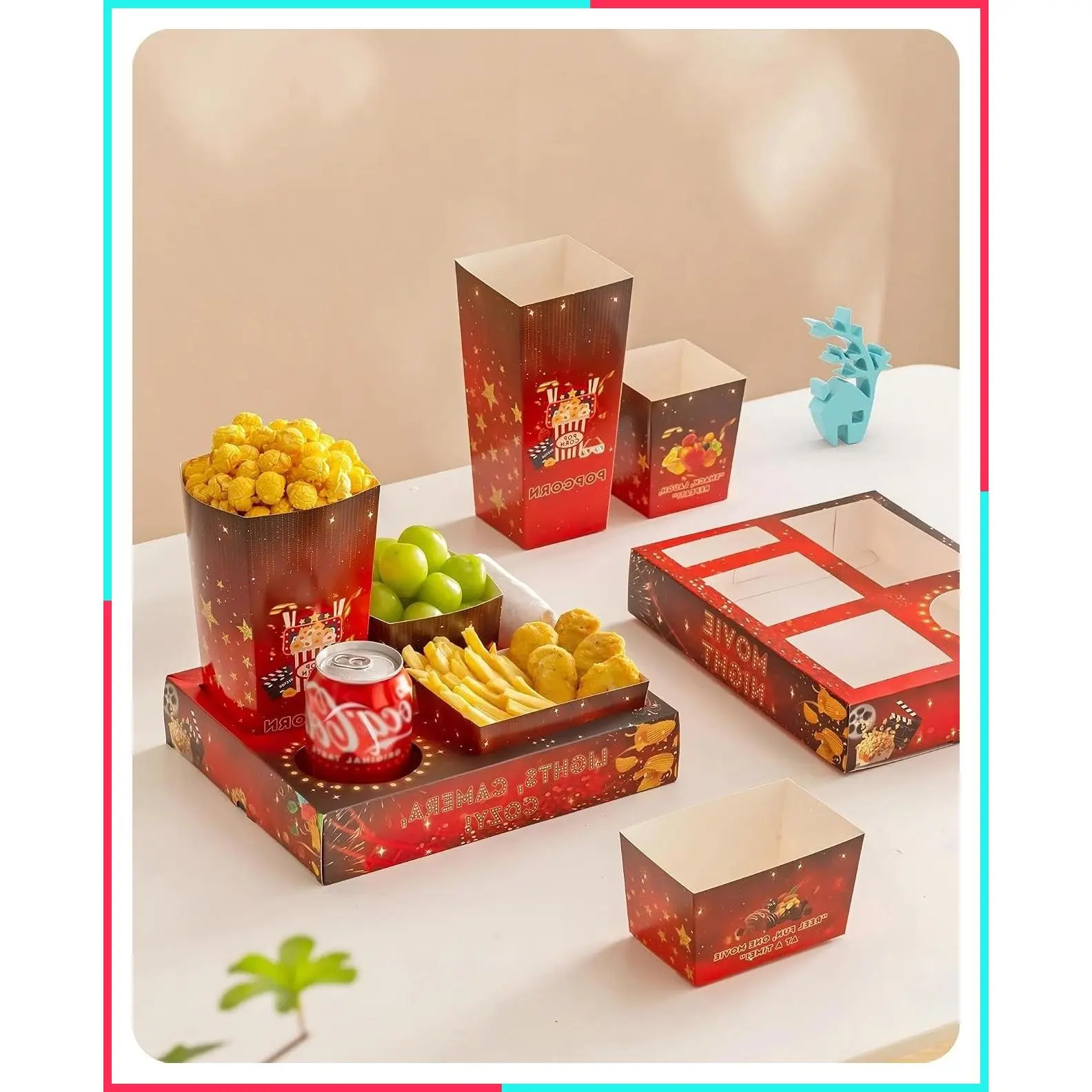 Movie Night Party Supplies Set - 100pcs Classic: 20 Snack Trays, 20 Popcorn Boxes, 20 Salad Bowls, 20 Nacho Bowls, 20 Movie Party Invitations for Family Movie Night