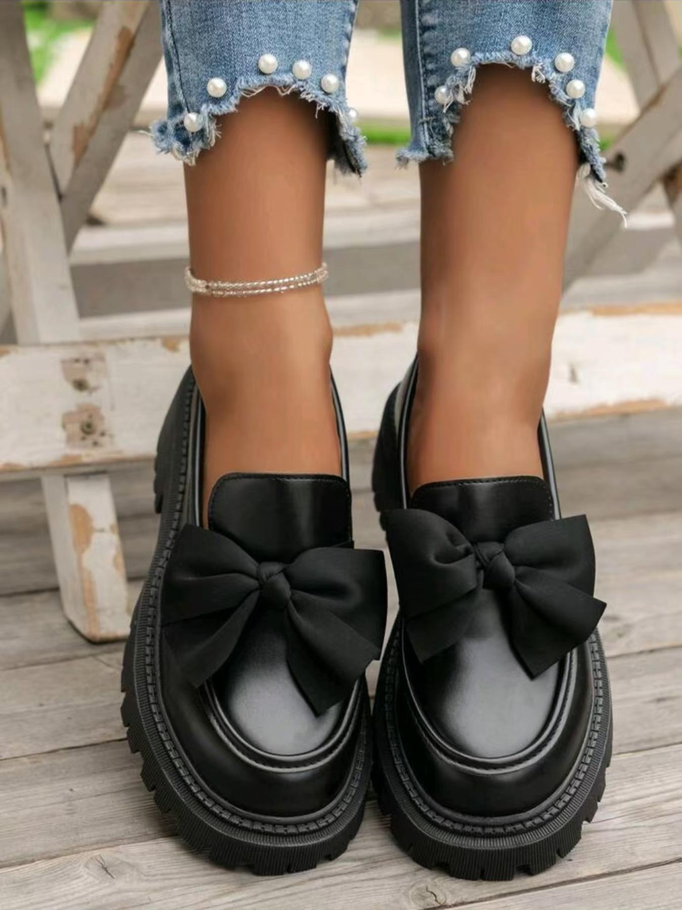 Fashionable Bowknot Design Slip on Platform Loafers, Casual Comfortable Platform Shoes for Daily Wear, Female All-match Round Toe Shoes for Women