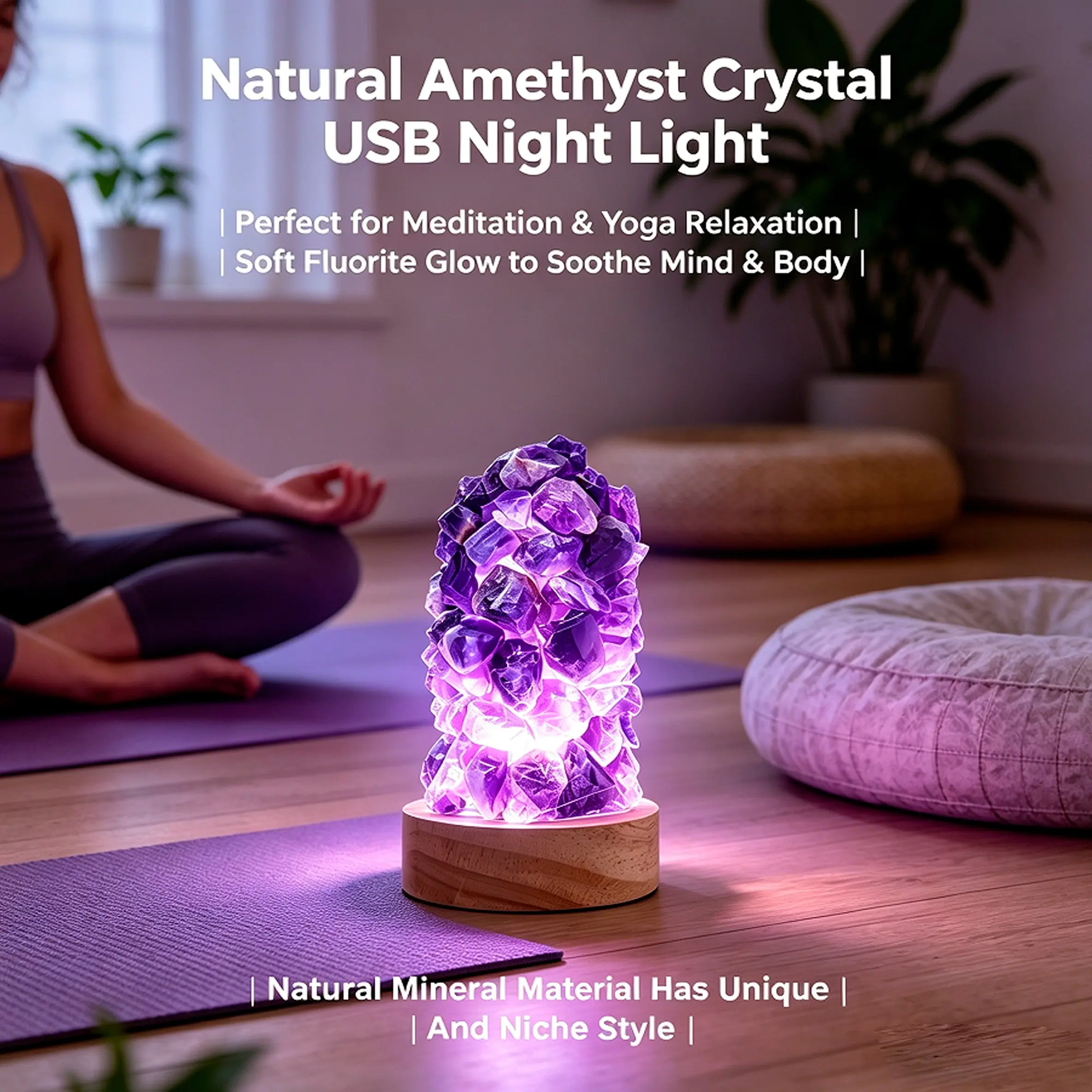 Natural Crystal Lamp, USB Interface with Base, Bedside Night Light, Amethyst Quartz Turquoise Desk Decor, decorative lights, Christmas Valentine Gift