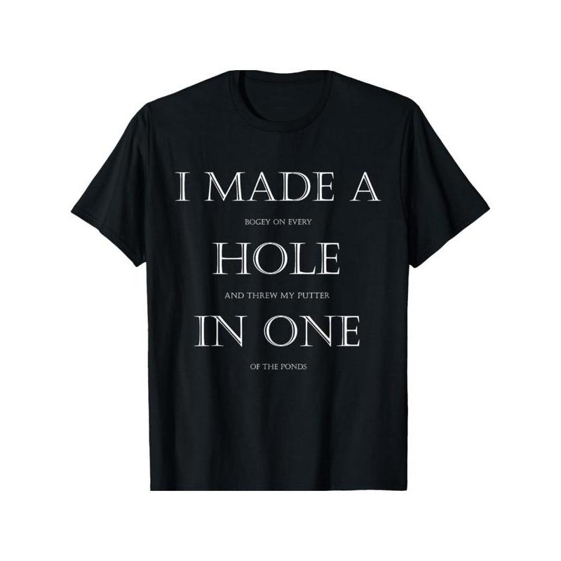 Men's Fun Golf T-Shirt – "I Hole In One" Design, black cotton knit fabric, casual crew neck tee, perfect gift for golfers, machine washable, street style crew neck pattern, women's letter print with a comfortable tropical vibe