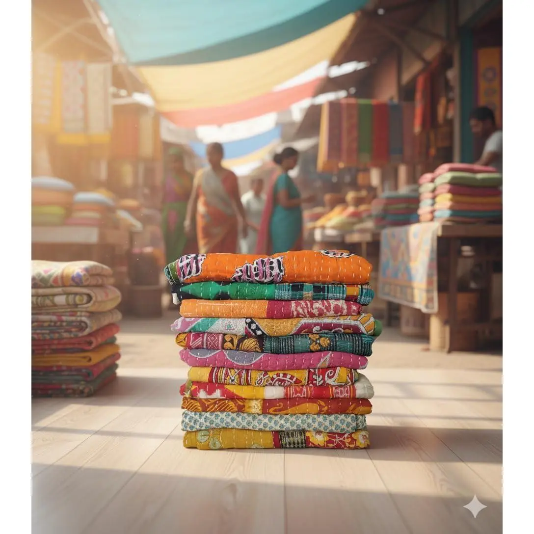 Indian Vintage Kantha Throw Reversible Blanket Bedspread Bohemian, 84X54 InchesAssorted Colors (2)