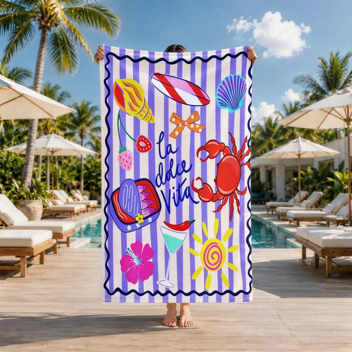Italian Vacation Theme Beach Towel, Quick-Dry Super Soft Polyester, Soft Absorbent Towel, Multi-Use Yoga Travel Swim Camping, Large Size, Best Gift