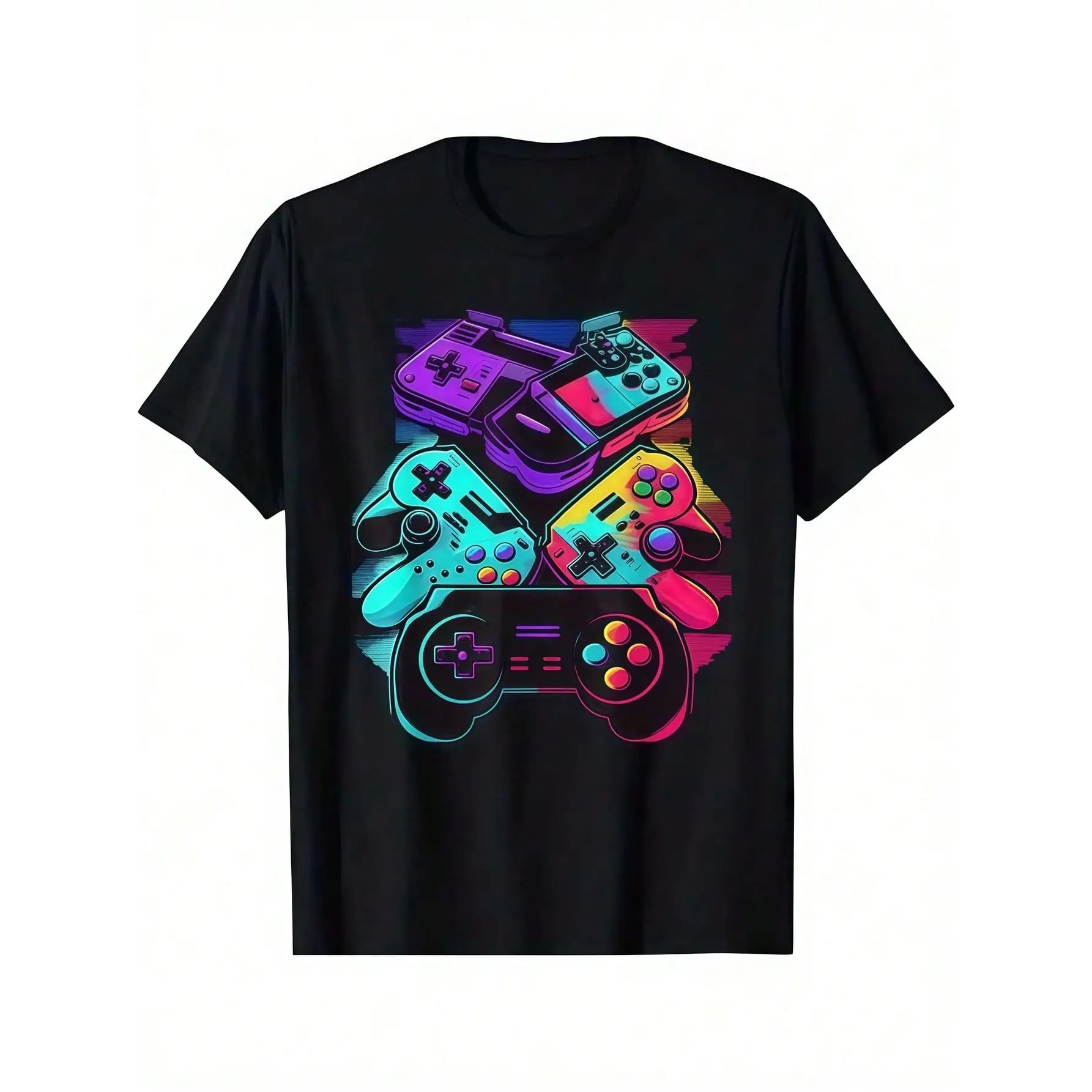 Gaming T-Shirt with Retro Console Graphic, Unisex Casual Crew Neck Shortsleeve Tee in Lightweight 100% Cotton, Tshirt, Game Console Print, Streetwear, Classic, Fabric